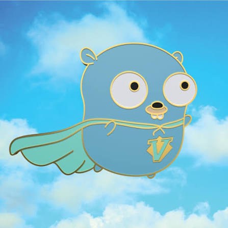 Gopher in a cape flying through the clouds