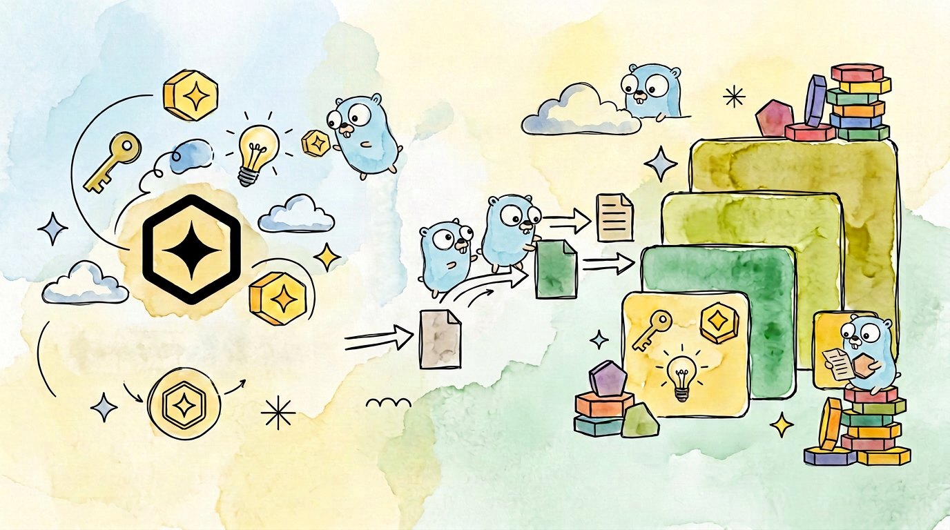 Google Developers Blog banner: gophers carrying files toward stacked skill blocks, Genkit Go Agent Skills