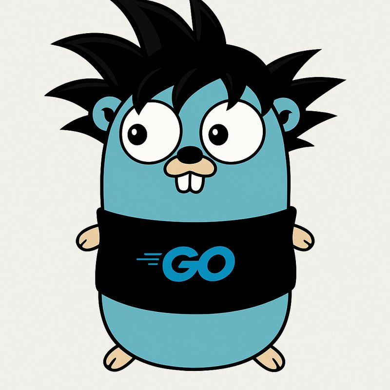 Gopher with spiky black hair wearing a Go T-shirt