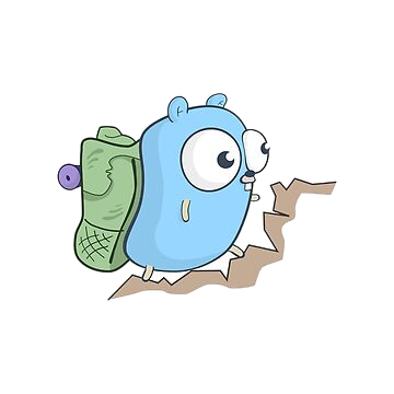 Gopher with a backpack climbing over a ledge